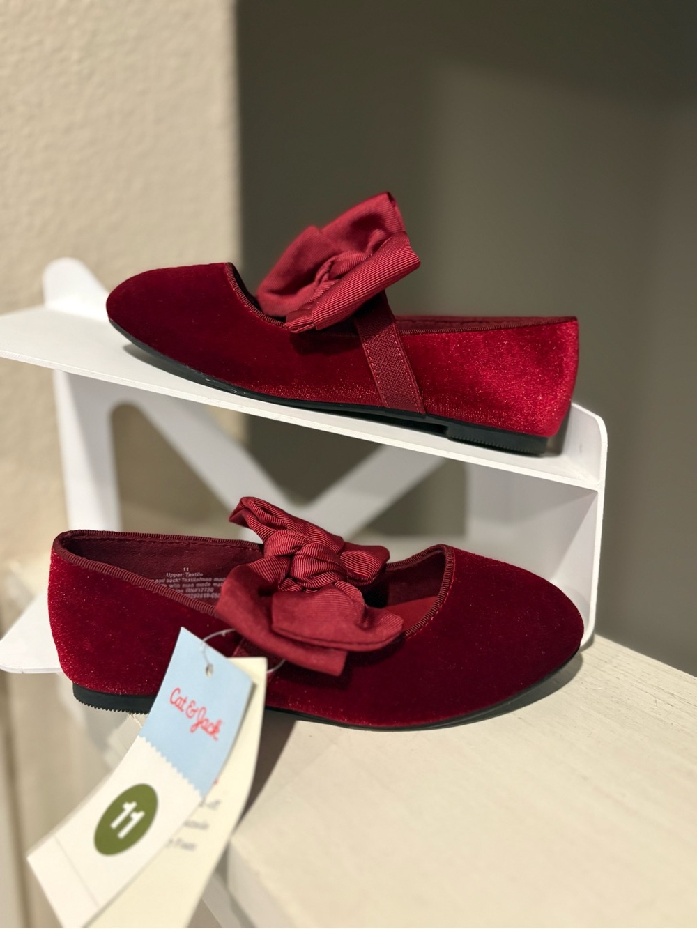 Cat & Jack Chloe Flats Mary Jane Ballet Shoes Red Velvet Toddler Kids Girls 11